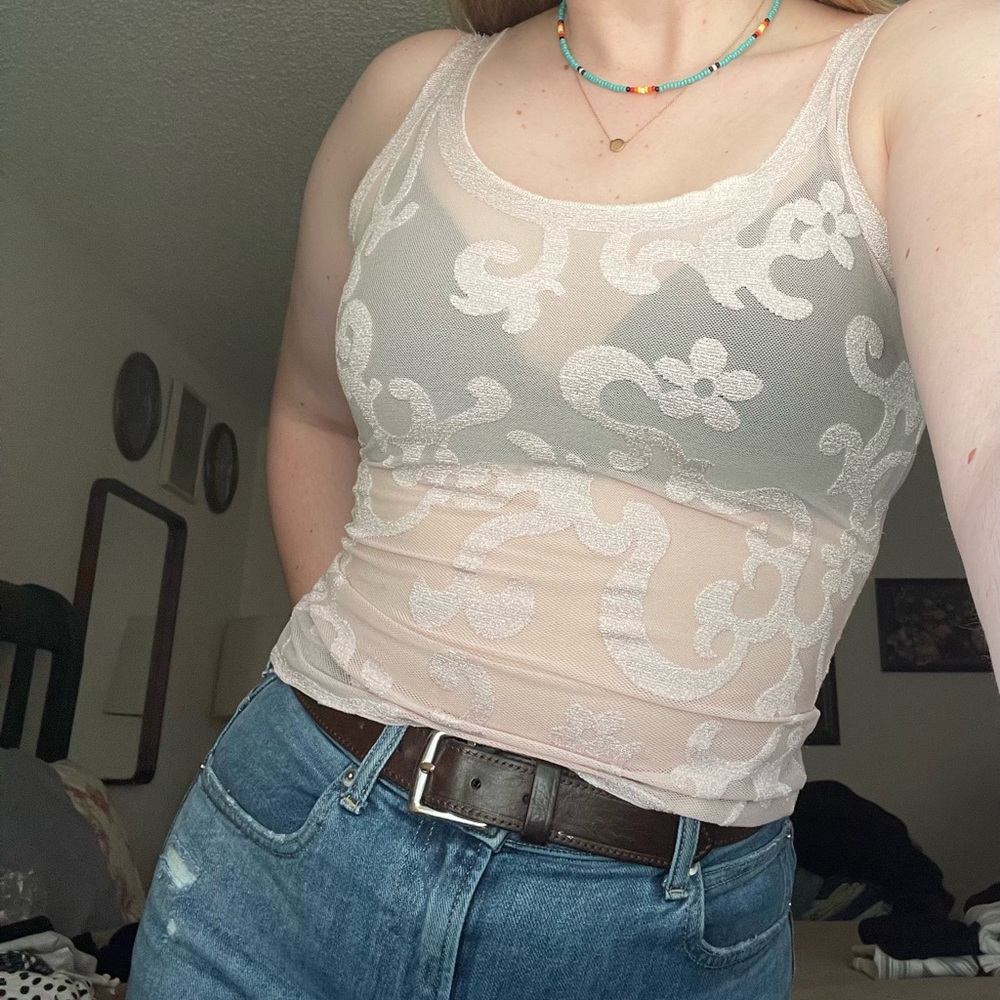 Baby Pink/Cream Mesh Tank
